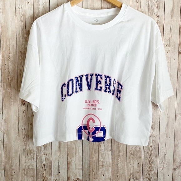 Converse Oversized Cropped Short Sleeve Shirt Size Medium - Picture 1 of 10